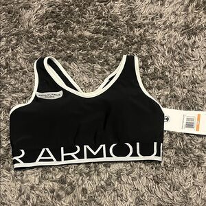 Under Armour Black Sports Bra with White Trim and Logo Band